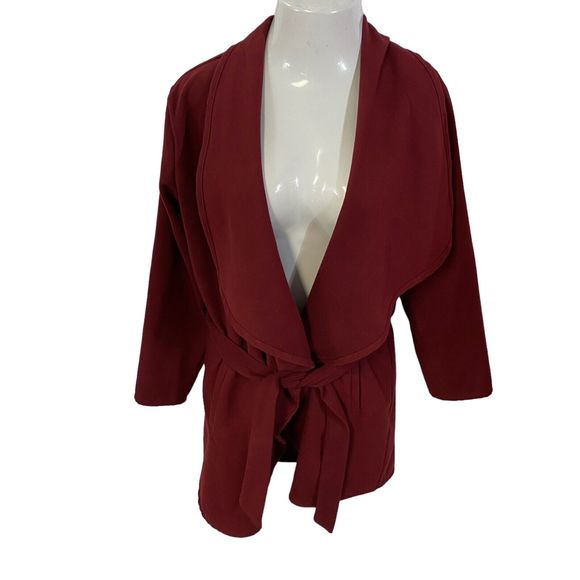 Fashion Nova Blazer Womens Medium Red Waterfall Belted Jacket Office Casual Fall - Picture 8 of 11